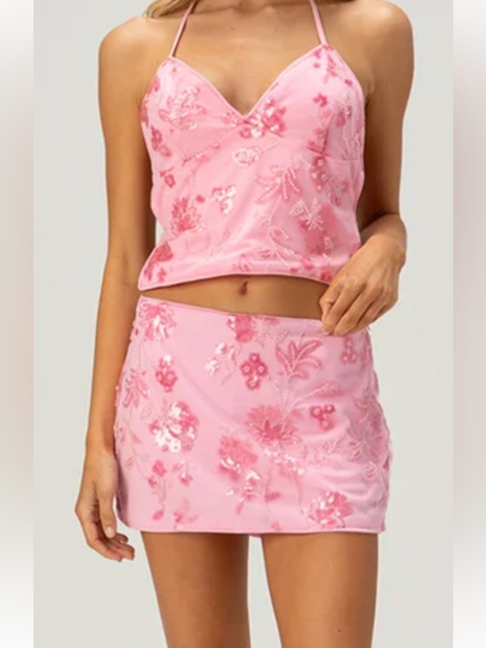 Women's Pink Sequin Embellished Mini Skort